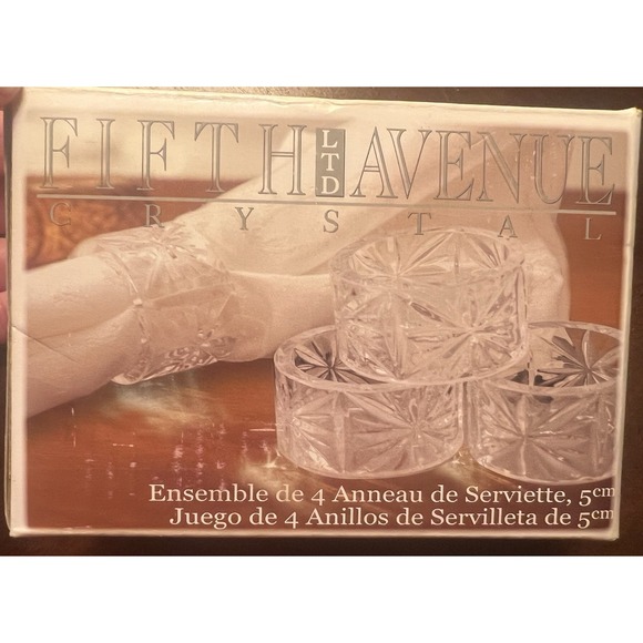 FIFTH AVENUE CRYSTAL 2" NAPKIN RINGS Set of 4 NEW In Open Box CIB Essex 5th Ave - Picture 1 of 3